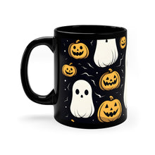 DistinctInk Black Coffee Mug - Skeletal Ghostly Pumpkin Fun for Halloween