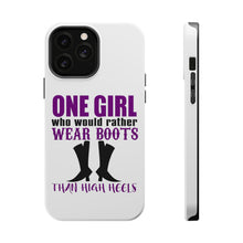 DistinctInk ToughCase for Apple iPhone, Compatible with MagSafe Charging - One Girl Who Would Rather Wear Boots Than Heels