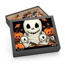 DistinctInk Jigsaw Puzzle with Ghost Skeleton Pumpkin Pattern Design for Halloween