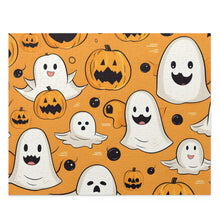 DistinctInk Jigsaw Puzzle with Ghoulish Bats and Pumpkins Design for Halloween