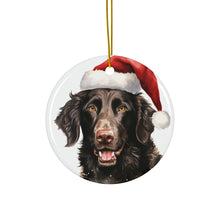 DistinctInk Hanging Ceramic Christmas Tree Ornament with Gold String - Great Gift/Present - 2 3/4 inch Diameter - Curly-Coated Retriever Design
