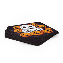 DistinctInk (Set of 4) Corkwood Coasters with Skele-Pumpkin Ghost PatternDesign for Halloween