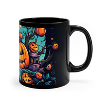DistinctInk Black Coffee Mug - Trick or Treat Parade for Halloween