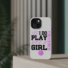 DistinctInk ToughCase for Apple iPhone, Compatible with MagSafe Charging - Volleyball Yes I Do Play Like a Girl