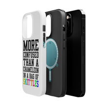 DistinctInk ToughCase for Apple iPhone, Compatible with MagSafe Charging - More Confused than Chameleon in Skittles