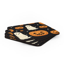 DistinctInk (Set of 4) Corkwood Coasters with Spooky Skeleton Pumpkin PatchDesign for Halloween