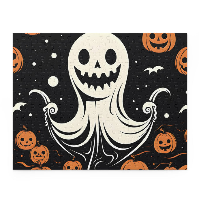 DistinctInk Jigsaw Puzzle with Ghost Skeleton Cartoon Pumpkins Design for Halloween