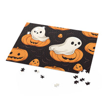 DistinctInk Jigsaw Puzzle with Haunted Skeleton Pumpkin Patch Design for Halloween