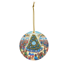 DistinctInk Hanging Ceramic Christmas Tree Ornament Charm with Gold String - Great Gift/Present - 2 3/4 inch Diameter - Democratic Holiday Spirit