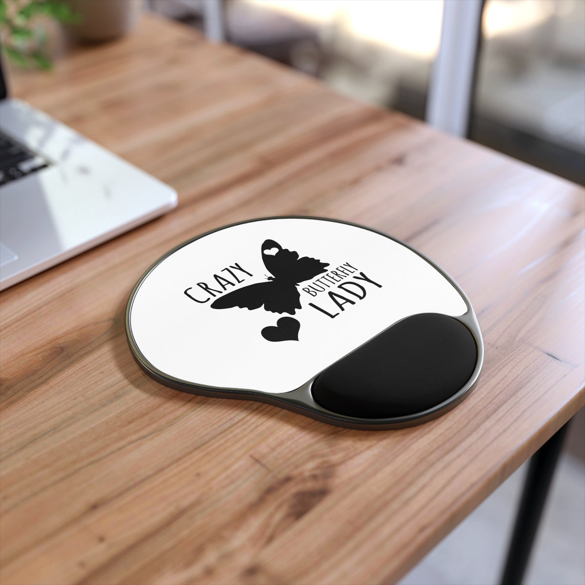 Mouse Pad With Wrist Rest - Crazy Butterfly Lady, view 3