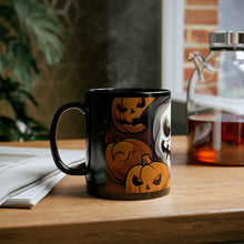 DistinctInk Black Coffee Mug - Spooky Skeleton Pumpkin Patch for Halloween
