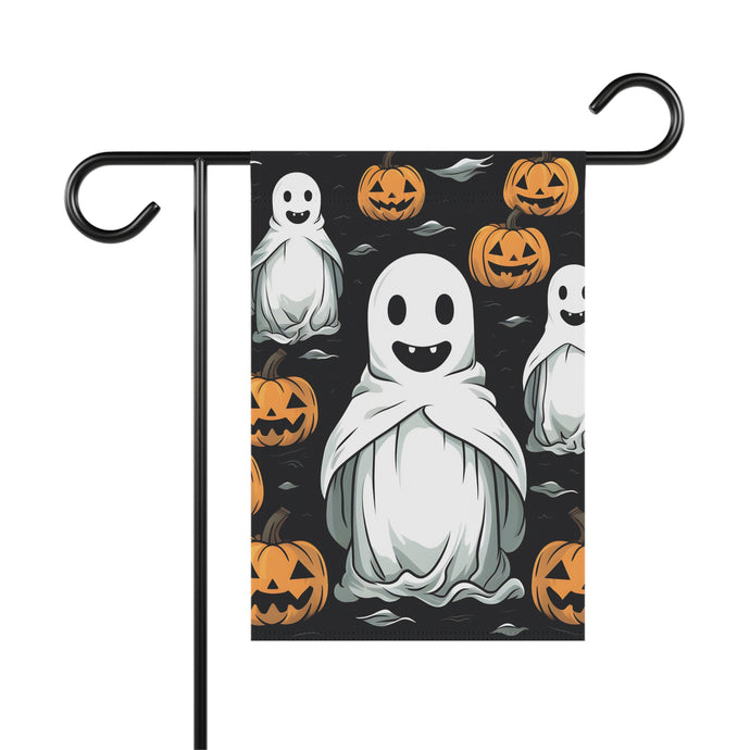 DistinctInk Garden & House Banner / Flag with Skelepumpkin Ghostpattern Design for Halloween