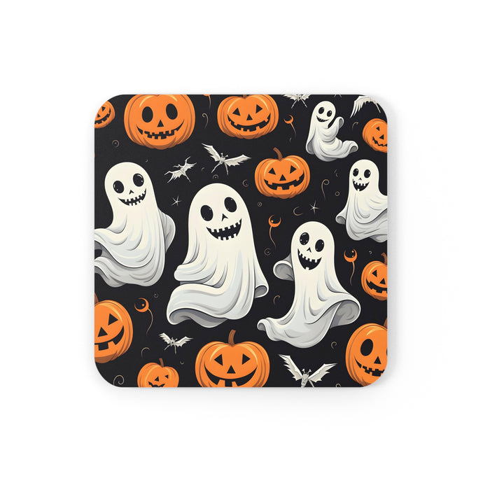 DistinctInk (Set of 4) Corkwood Coasters with Spooky Skeleton Pumpkin PatchDesign for Halloween