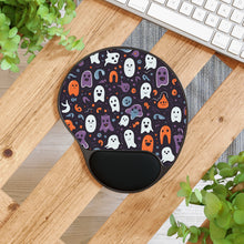 DistinctInk Mouse Pad with Wrist Rest  with Skeletal Ghostly Pumpkins Design for Halloween