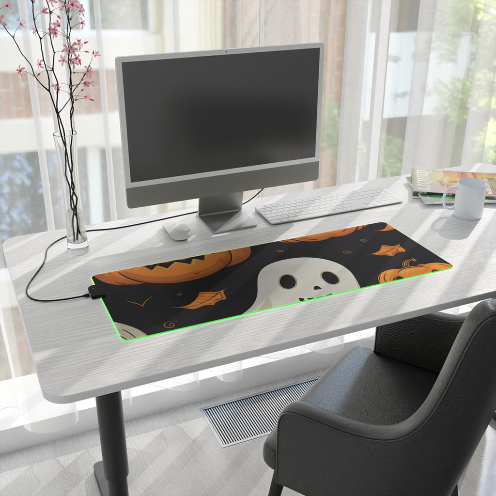 LED Gaming Mouse Pad with Ghastly Skeleton Pumpkin Party Design for Halloween, view 22