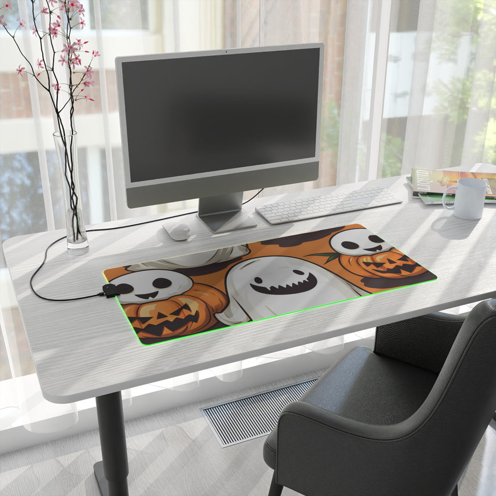 LED Gaming Mouse Pad with Skeletal Ghost in a Pumpkin Design for Halloween, view 16