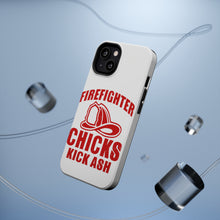 DistinctInk ToughCase for Apple iPhone, Compatible with MagSafe Charging - Firefighter Chicks Kick ASH