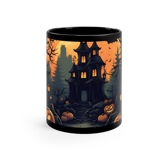 DistinctInk Black Coffee Mug - Spooky Trick or Treating for Halloween