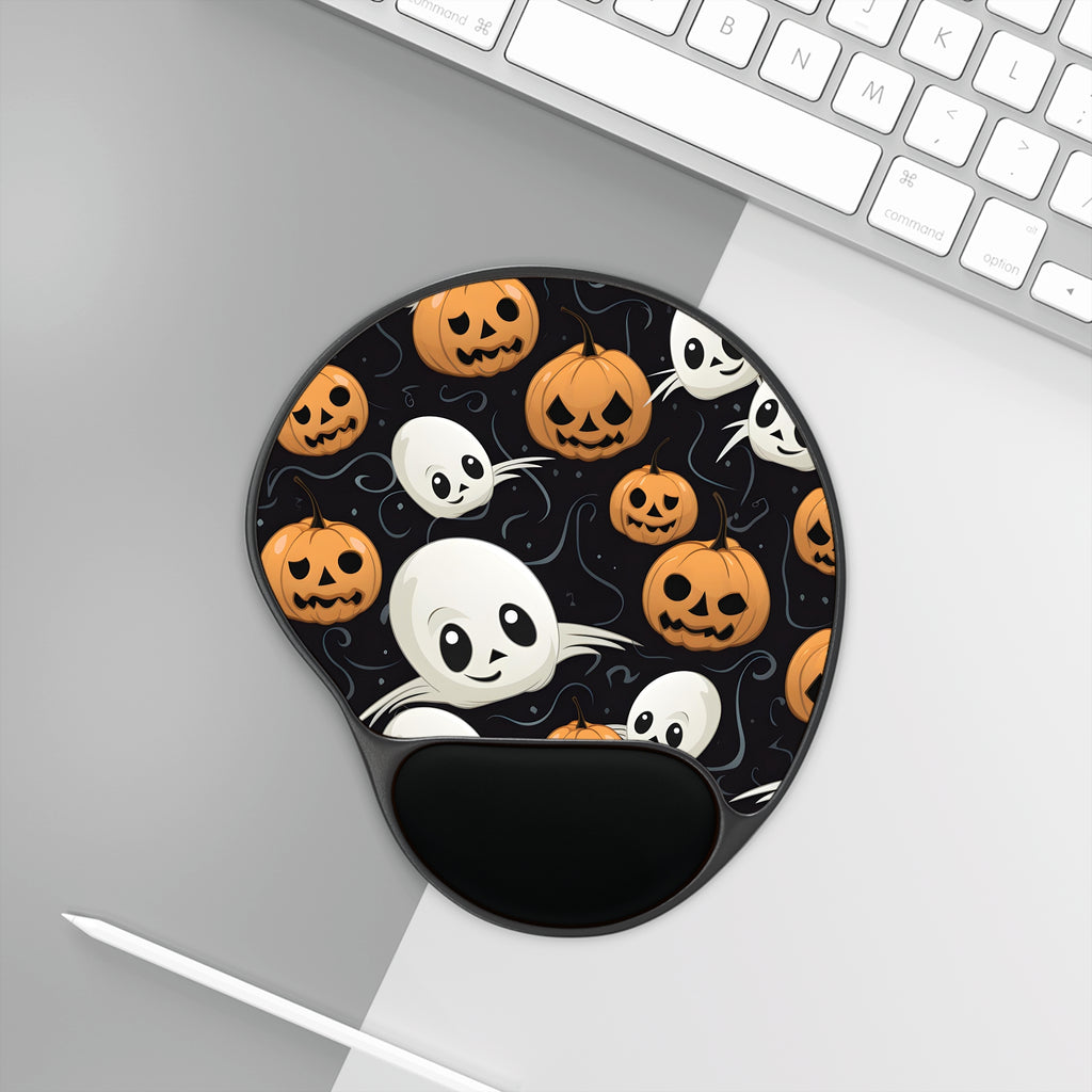 Mouse Pad with Wrist Rest with Ghost Skeleton Pumpkin Pattern Design for Halloween, view 3