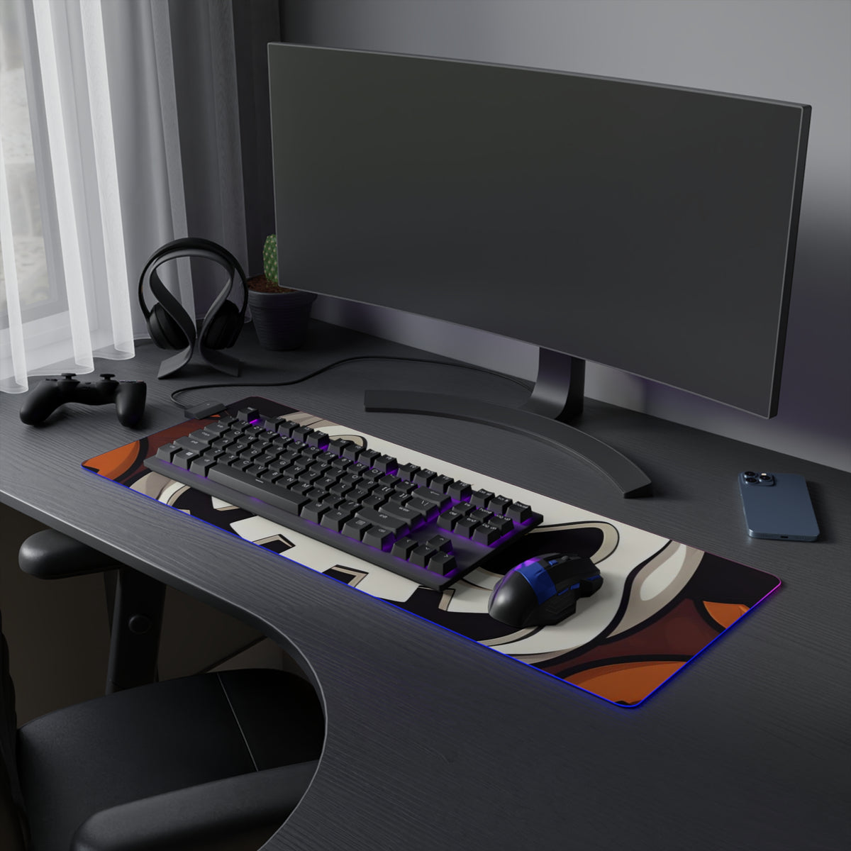 LED Gaming Mouse Pad with Spooky Skeleton Pumpkin Patch Design for Halloween, view 21