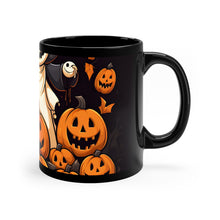 DistinctInk Black Coffee Mug - Spooky Skeleton Pumpkin Patch for Halloween