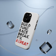 DistinctInk ToughCase for Apple iPhone, Compatible with MagSafe Charging - Build Tune Race Break Fix Repeat