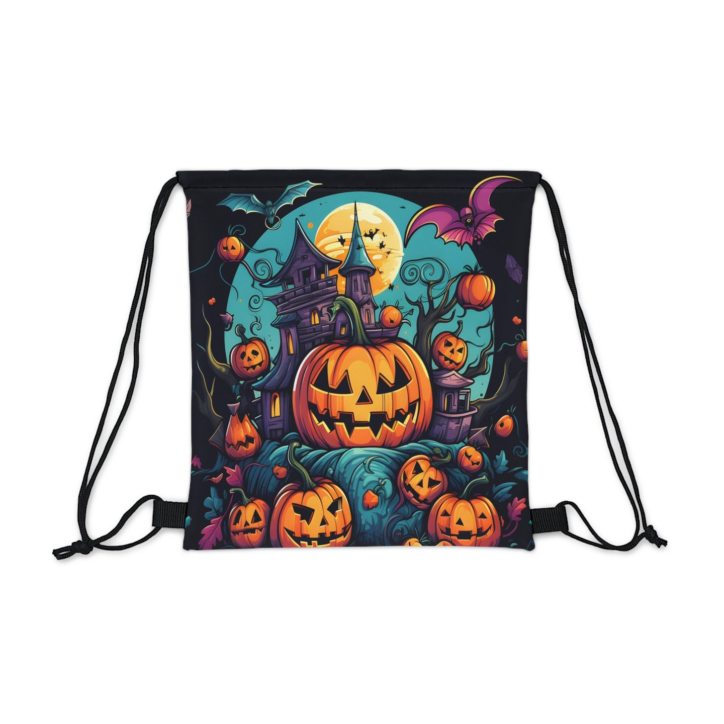 DistinctInk Drawstring Bag / Backpack with Trick or Treat Parade Design for Halloween