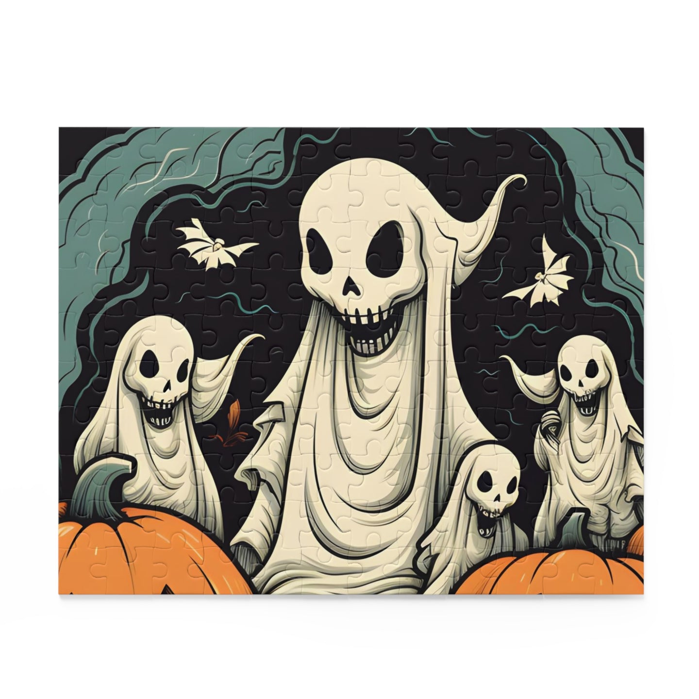 DistinctInk Jigsaw Puzzle with Spooky Skeleton Pumpkins Design for Halloween