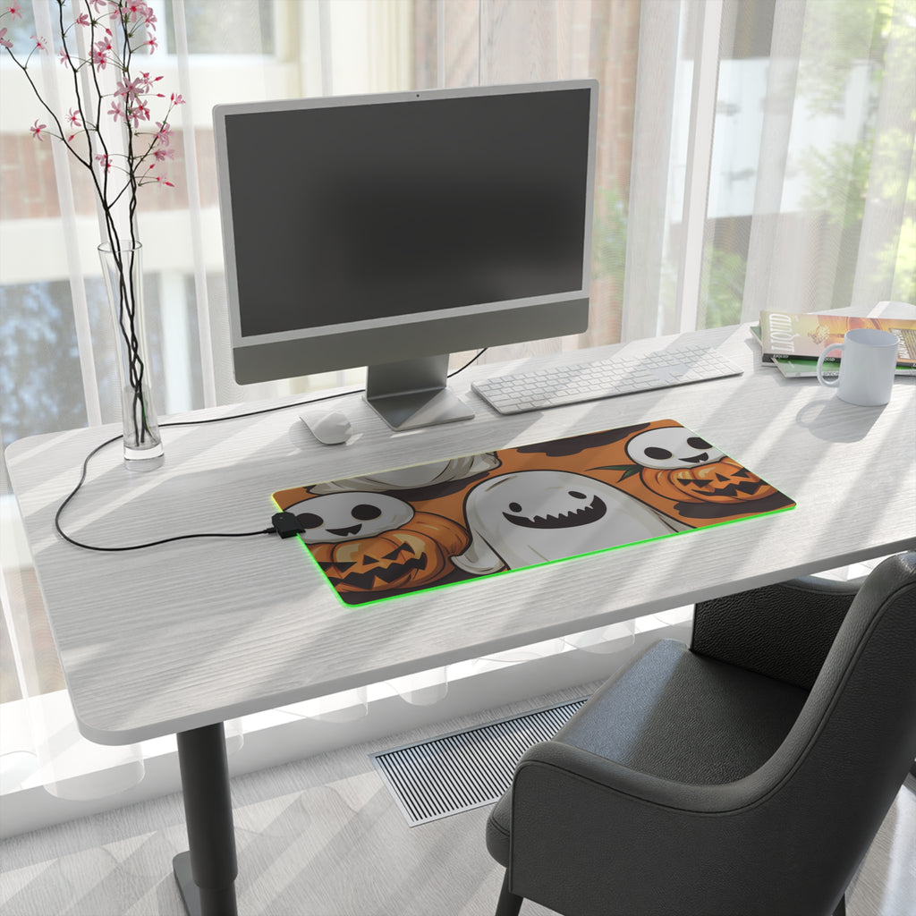LED Gaming Mouse Pad with Skeletal Ghost in a Pumpkin Design for Halloween, view 10