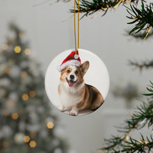 DistinctInk Hanging Ceramic Christmas Tree Ornament with Gold String - Great Gift/Present - 2 3/4 inch Diameter - Pembroke Welsh Corgi Design