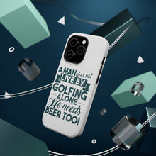 DistinctInk ToughCase for Apple iPhone, Compatible with MagSafe Charging - Live By Golfing Alone Need Beer Too