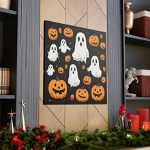 DistinctInk Canvas Wall Art with Ghost Skeleton Pumpkin Cartoon for Halloween