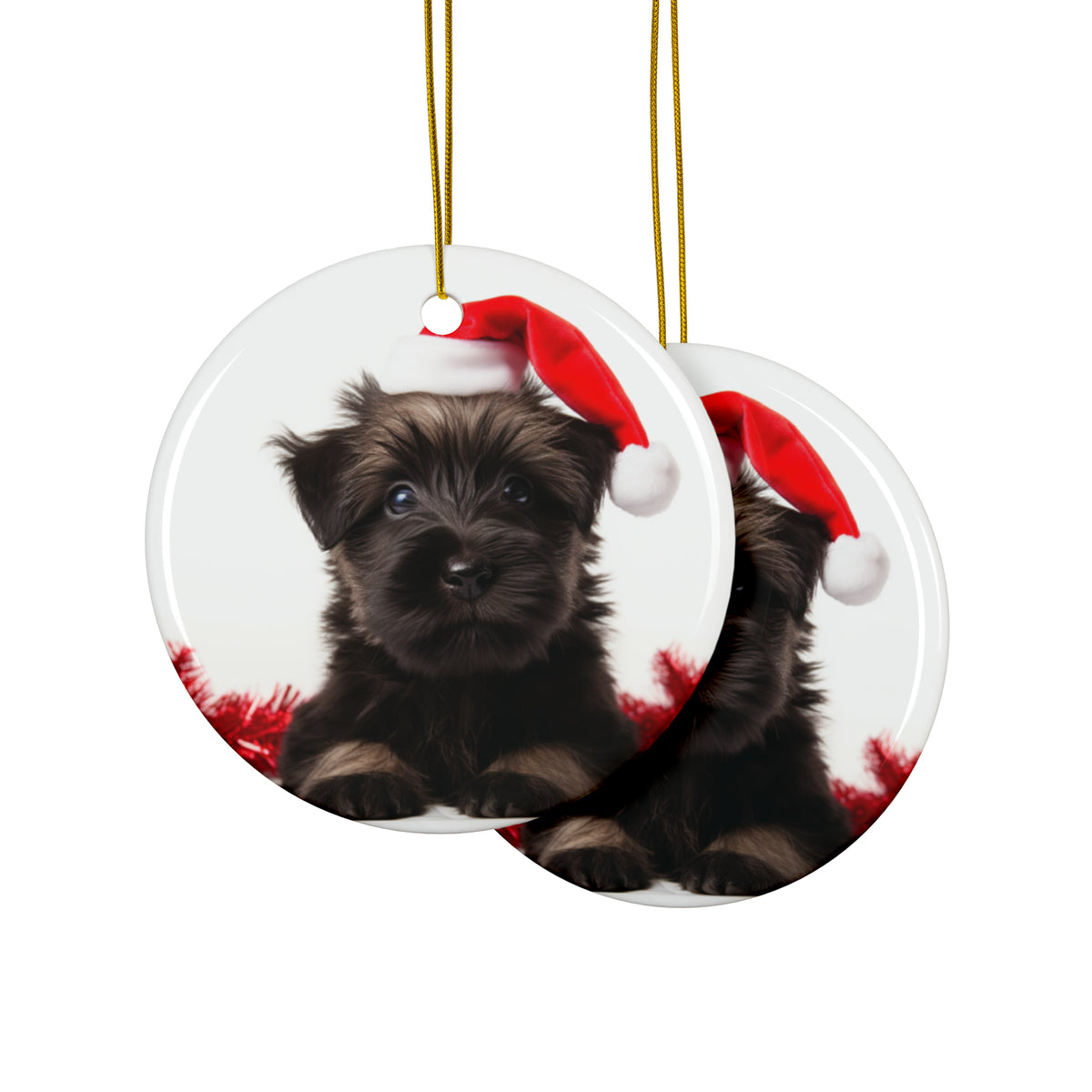Hanging Ceramic Christmas Tree Ornament with Gold String - Skye Terrier Puppy Design, view 2