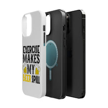 DistinctInk ToughCase for Apple iPhone, Compatible with MagSafe Charging - Exercise Makes My Beer Spill