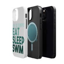 DistinctInk ToughCase for Apple iPhone, Compatible with MagSafe Charging - Life Is Simple Eat Sleep Swim