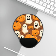 DistinctInk Mouse Pad with Wrist Rest  with "Boo-ttifull Skeleton Cartoon Pattern Pumpkin" Design for Halloween
