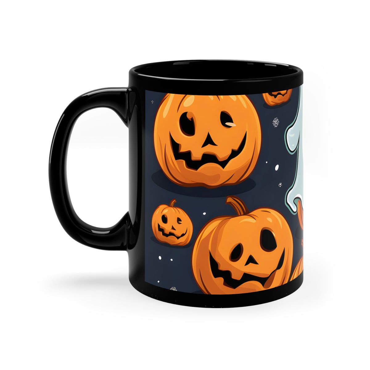 Black Coffee Mug - Ghost Skeleton Spooky Pumpkins for Halloween, view 2
