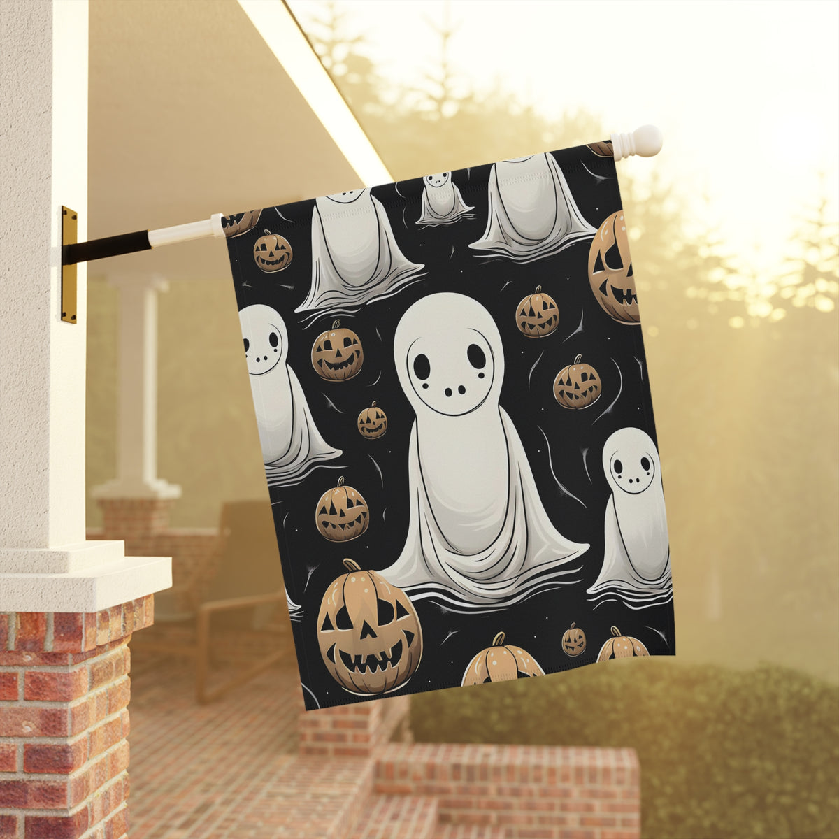 Garden & House Banner / Flag with Ghostly Skeleton and Pumpkin Design for Halloween, view 9