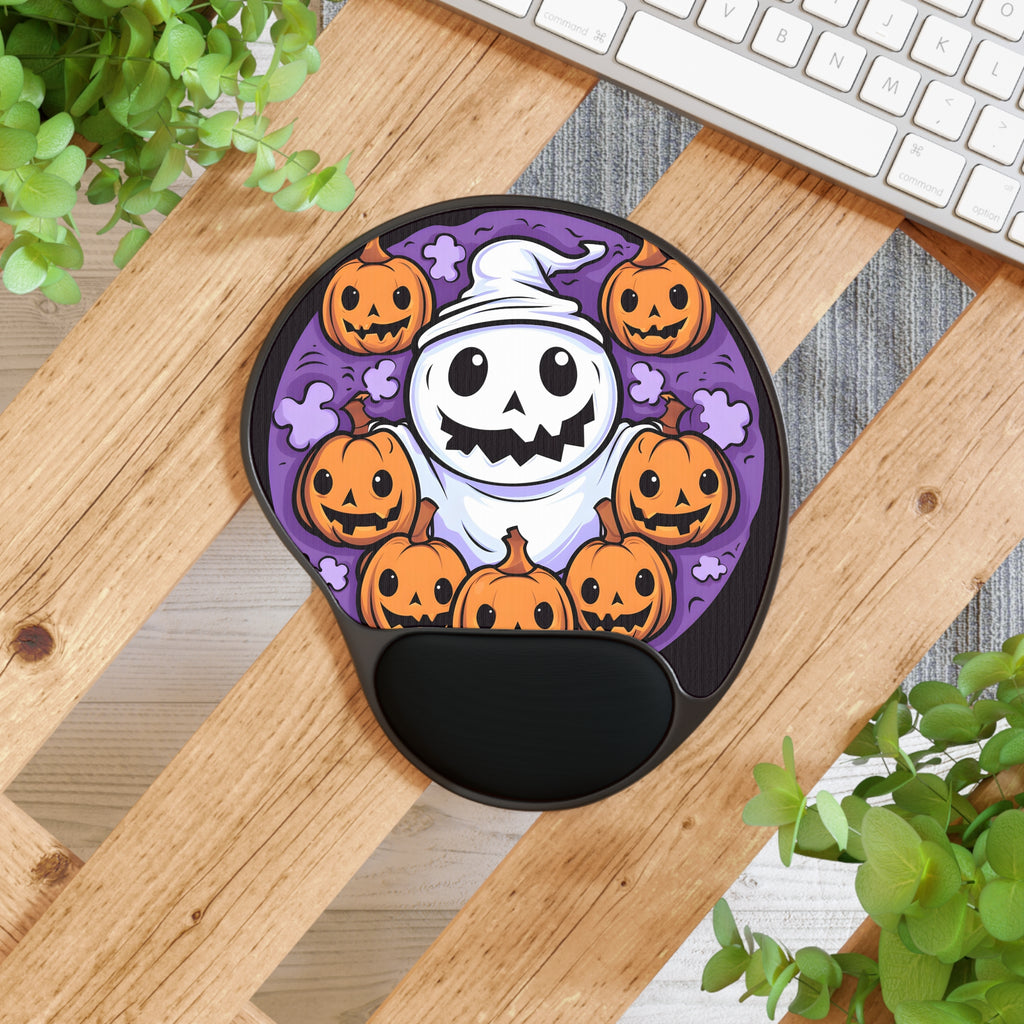 Mouse Pad with Wrist Rest with Ghost Skeleton Pumpkins Design for Halloween, view 4