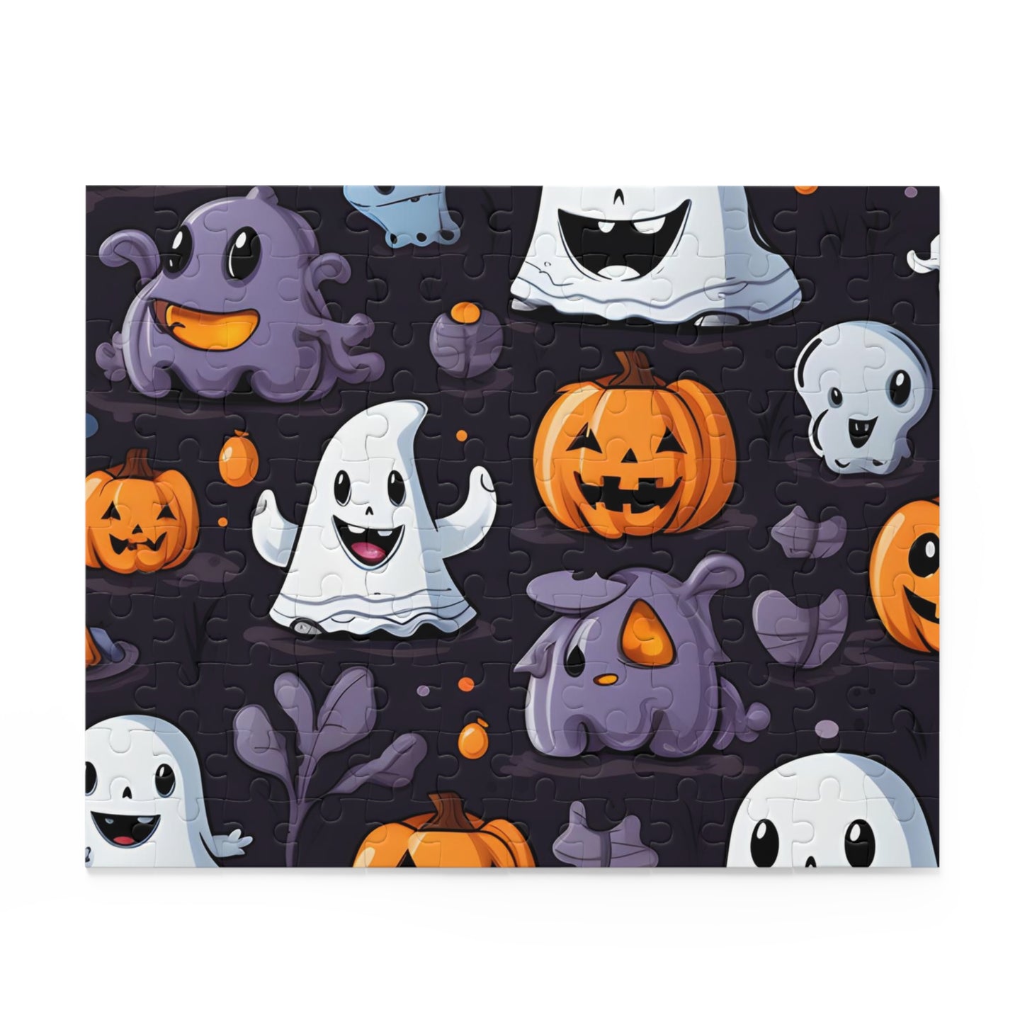 DistinctInk Jigsaw Puzzle with Spooky Bat-o-lanterns Design for Halloween
