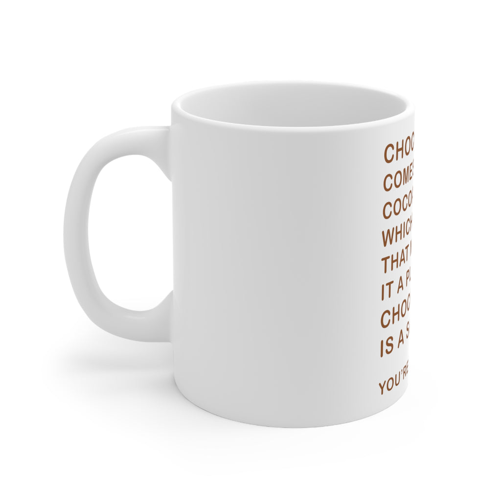 Glossy White Coffee / Tea Mug - Chocolate Comes From Cocoa Is A Salad, view 2