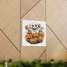 DistinctInk Canvas Wall Art with Ghostly Skeleton and Pumpkins for Halloween