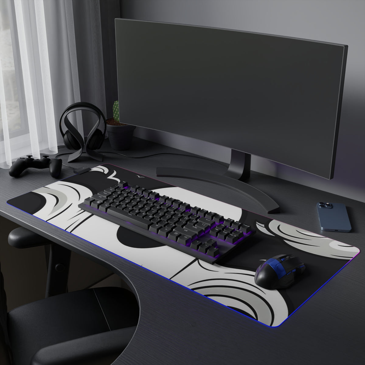 LED Gaming Mouse Pad with Skeletal Ghostly Pumpkin Patch Design for Halloween, view 27