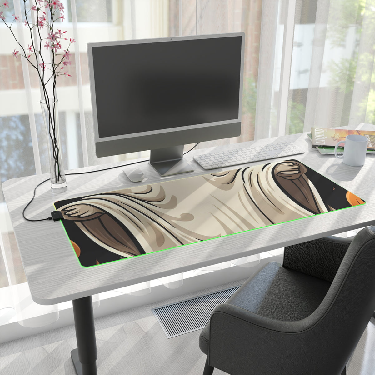 LED Gaming Mouse Pad with Ghastly Skeletal Pumpkin Patch Design for Halloween, view 28