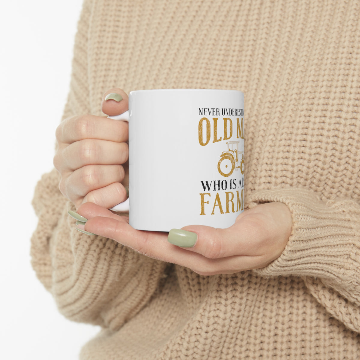 Glossy White Coffee / Tea Mug - Never Underestimate Old Man Farmer, view 10