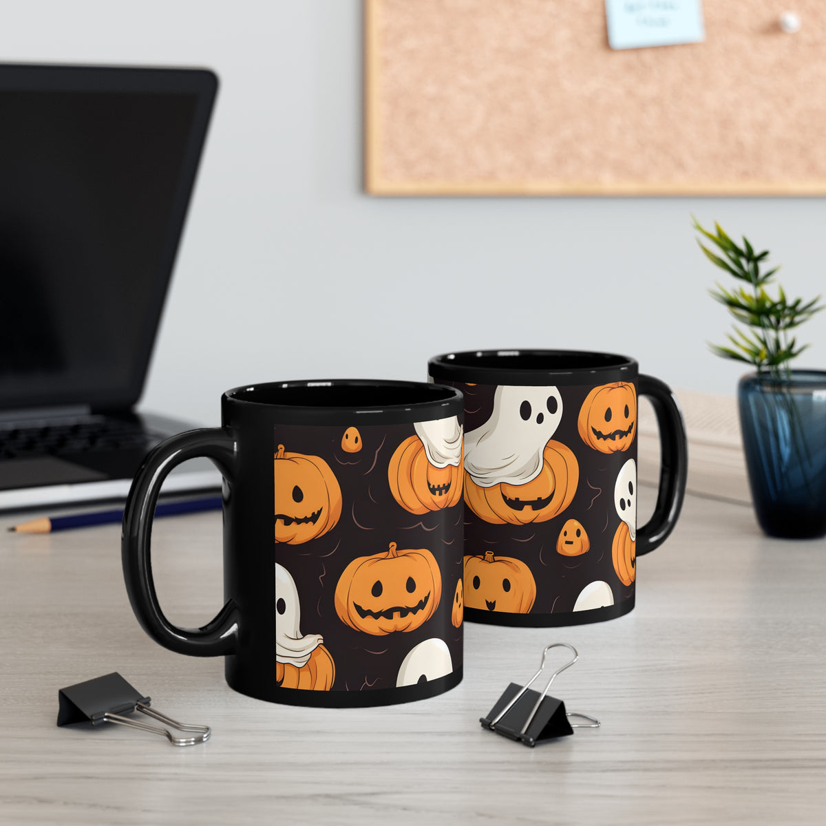 Black Coffee Mug - Haunted Skeleton Pumpkin Patch for Halloween, view 5