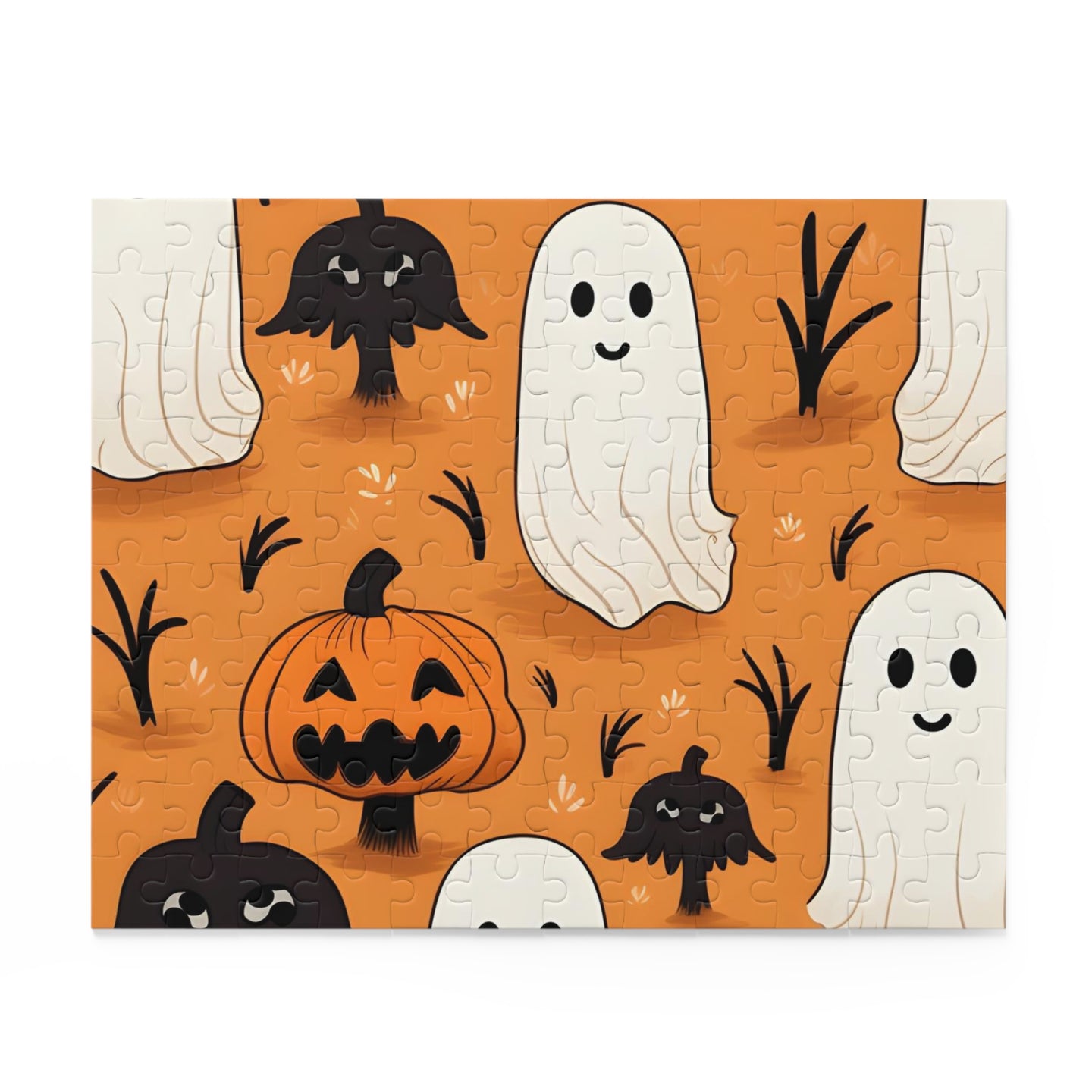 DistinctInk Jigsaw Puzzle with Ghost Skeleton Pumpkin Cartoons Design for Halloween
