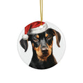 Hanging Ceramic Christmas Tree Ornament with Gold String - Doberman Pinscher Puppy Drawing Design