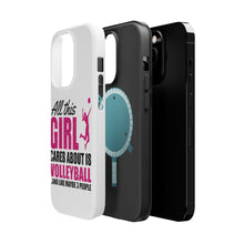 DistinctInk ToughCase for Apple iPhone, Compatible with MagSafe Charging - All This Girl Cares About is Volleyball