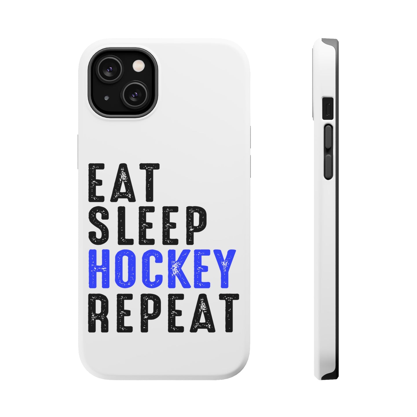 DistinctInk ToughCase for Apple iPhone, Compatible with MagSafe Charging - Eat Sleep Hockey Repeat